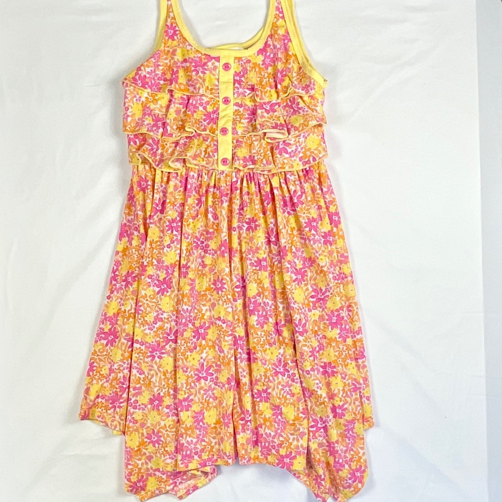 Jona Michelle Pink and Yellow Sundress with handkerchief hemline Size 10 - Picture 4 of 7